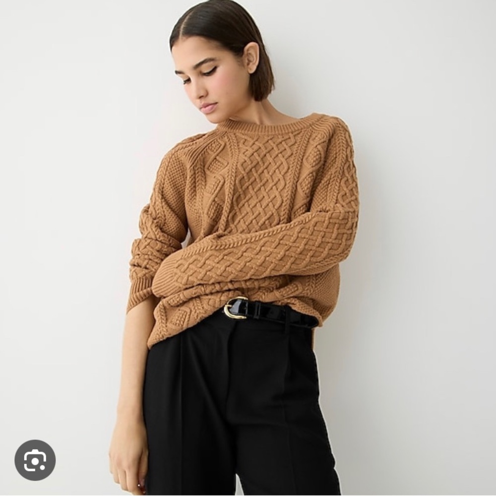 J. Crew cotton cable knit sweater acorn tan
